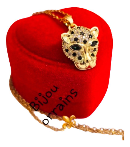 Cadena Y Dije Leopardo Cubic En Acero Quirurgico Dorado