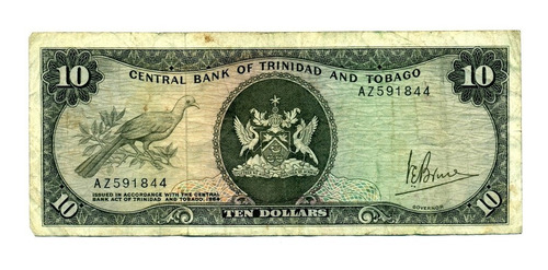 Trinidad Y Tobago Billete De 10 Dolares De 1964  Vf Pick 32