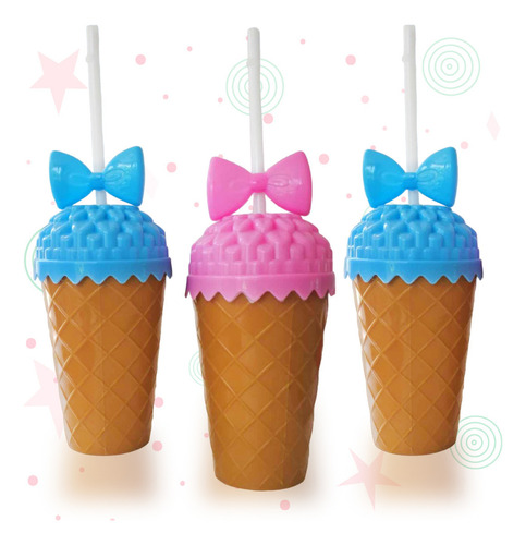 60 Vaso Reusable Tapa Moño Popote Infantil 500ml Dulcero Color Combinados