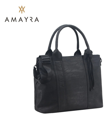 Cartera Bolso Mujer Amayra Tipo Tote Bag Cordones Con Nudo Negro Modelo 1 Liso Negro