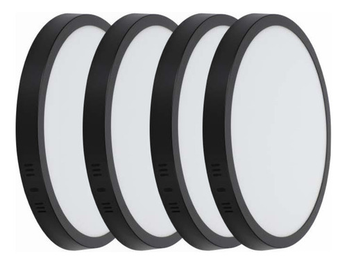 Plafon Redondo Negro 24w 3000k Luz Calida 28,6 X 3 Cm X4