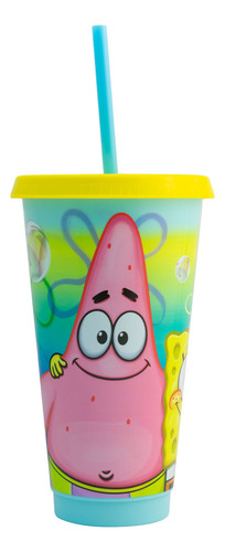 Vaso De Plástico Con Tapa Y Popote Personajes Animados 680ml Color Bob Esponja