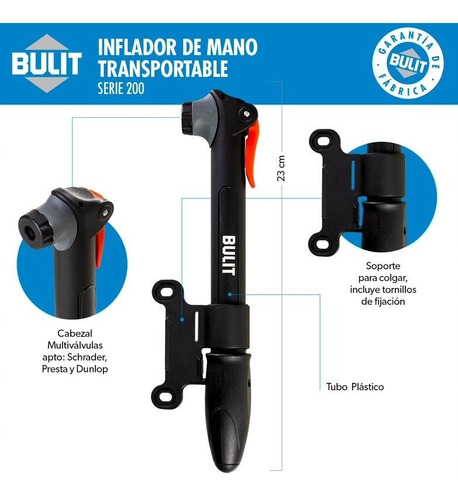 Inflador De Mano Bulit Serie 200 - Transportable