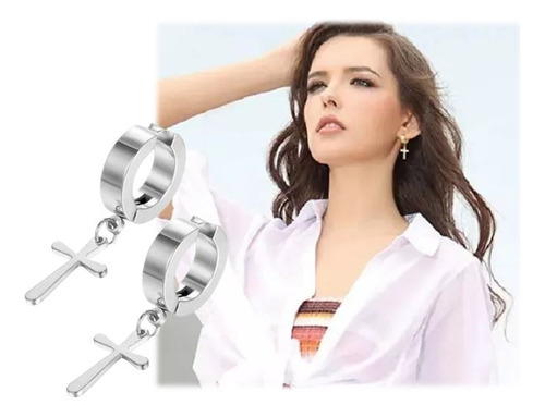 Aros Presión Argolla Acero Resistente Con Cruz Piercing Moda