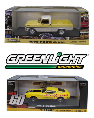 Set Carritos Greenlight 1:43  Ford F100 & Mustang (2 Uni)