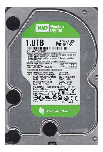 Disco rígido interno Western Digital WD Caviar Green WD10EARS 1TB verde