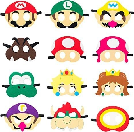 12 Mario Siente Máscaras Tema Fiesta Suministros Lzqjo