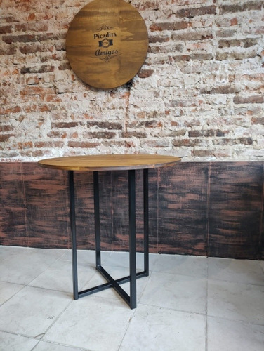 Imagen 7 de 8 de Mesa Industrial Hierro Y Madera 80cm Redonda Base Central