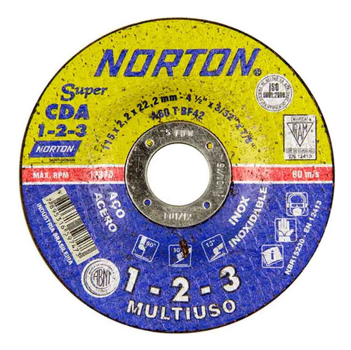 Disco Corte Inox 4.1/2x3/32x7/8 C/depressão Cda123 - Norton