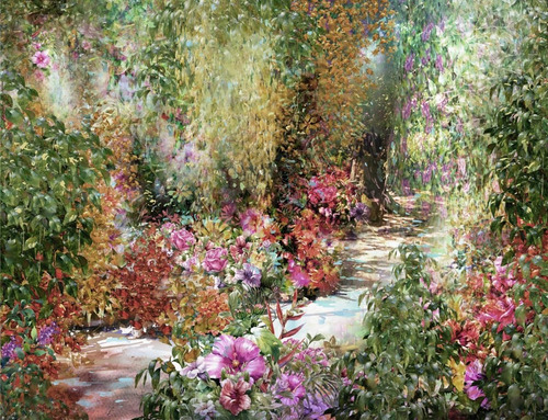 Vinilos Murales Empapelados Flores Jardin Pintura Tipo Oleo