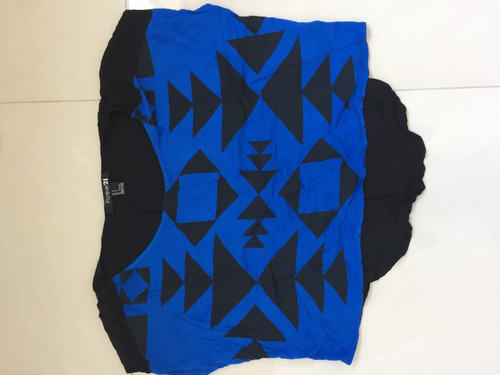 Remera Top Basico Ancho Azul Y Negro Forever 21