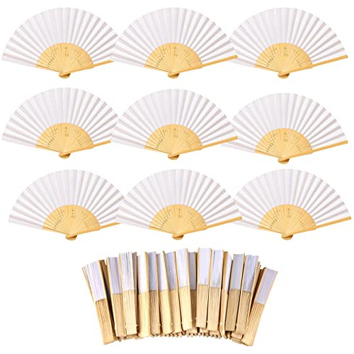 30/50 Pcs White Paper Hand Fan Bamboo Paper Folding Fan...