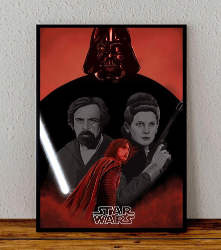 Cuadro 33x48 Poster Enmarcado Star Wars Luke Leia Kylo Ren