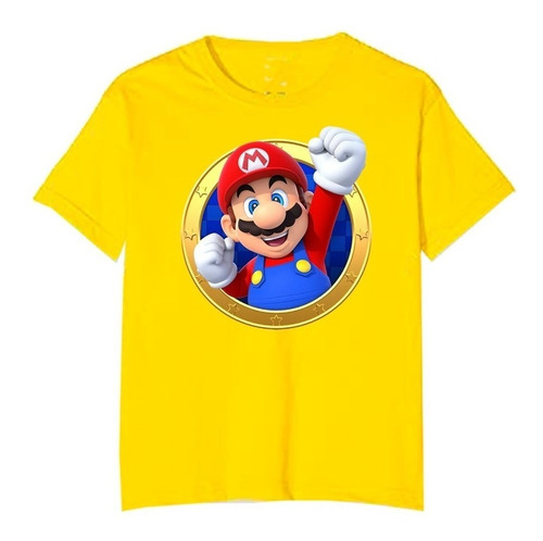 Polera Estampada Mario Circulo Player  Bros Niño/niña