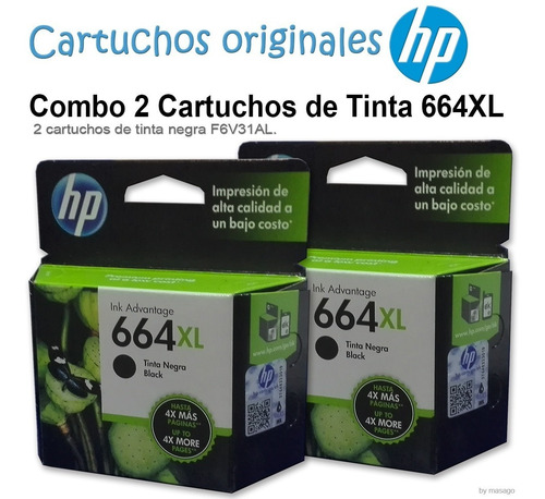 Combo 2 Cartucho Tinta Hp 664xl Negro F6v31al Original Alto