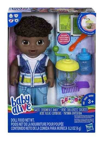 Baby Alive Bebé Sweet spoonfuls curly black hair E0362