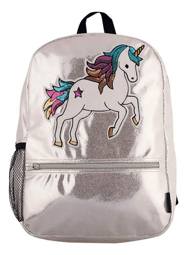 Mochila De Unicornio Con Brillo Plateado Parche De Unicornio