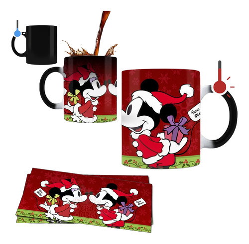 Taza Magica Mickey Y Minnie Feliz Navidad Regalo Cumpleaños