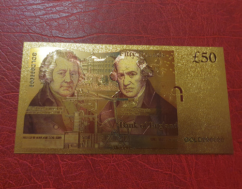 Billete Coleccionable 50 Libras Inglaterra Detalle Color Oro