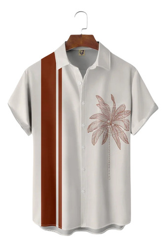 Camisa Hawaiana Unisex De Color Caqui Coconut Trees, Camisa