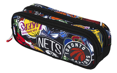 Estojo 2 Comp Nba Begins - Logos Preto Unico