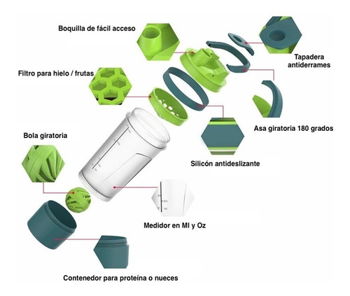 Imagen 5 de 8 de Vaso Termo Mezclador Bola Shaker Proteina Gym Fitness 720ml