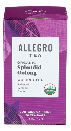 Allegro Tea, Bolsas De Te Oolong Organicas Esplendidas, 20 U