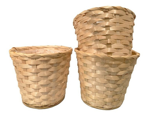 Macetero De Bambú Set De 3 Con Interior De Plástico