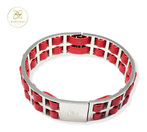 Pulsera Acero Semi Esclava Con Rojo Pierre Cardin