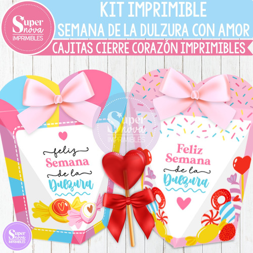 Kit Imprimible Cajitas Cierre Corazón Semana De La Dulzura 