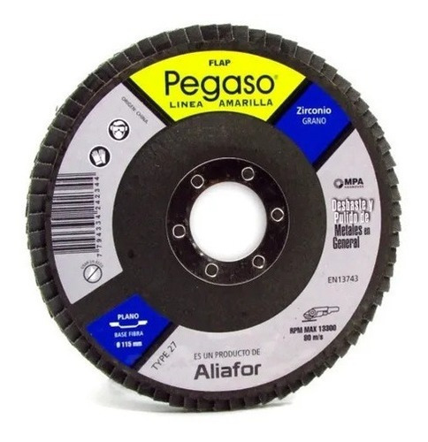 Flap Pegaso Zirconio Desbaste Y Pulido Metales 115mm X10unid Grano 40