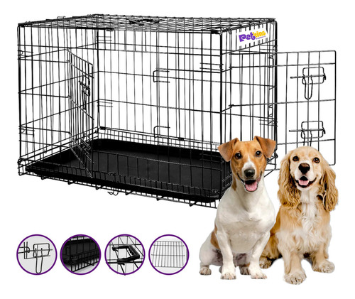 Pet King transportadora metálica plegable jaula perro mediana 77.5x48x55.5cm color Negro