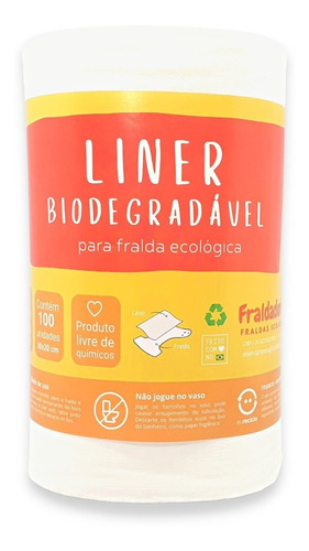 Forro Liner Biodegradável Para Fralda Ecológica - 100 Und
