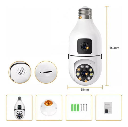 Cámara De Seguridad Wifi Xinshi E27 360°6mp V380 Pro De Doble Lente Con Visión Nocturna Seguimiento Automático Alarma Color Blanco