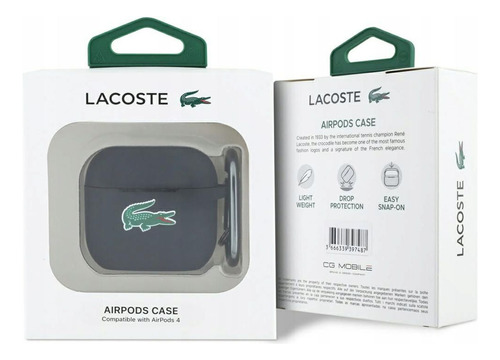 Funda Para Airpods 4 Lacoste Silicon Anti Golpes Original Negro Silicon