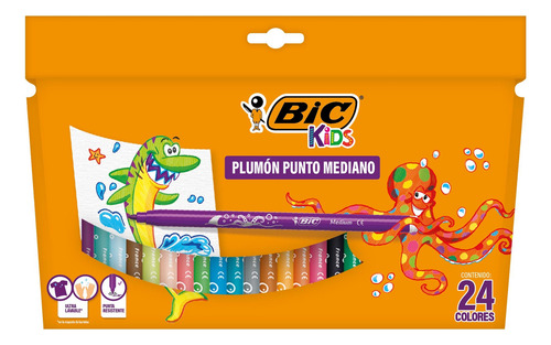Plumón Bic Evolution Ultra Lavable Colores Intensos 24 Pzas