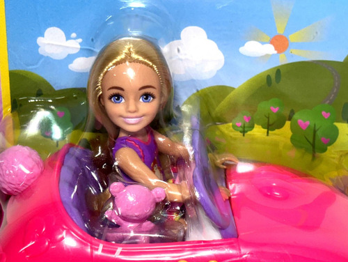 Conjunto Veículo Carro Carrinho Da Boneca Menina Loira Chelsea Com Acessório Mini Boneco Ursinho Urso De Pelúcia - Irmã Da Barbie - Mattel Brinquedos