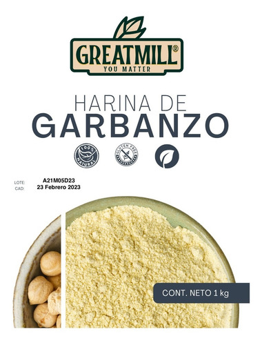 Imagen 2 de 3 de Harina De Garbanzo Great Mill Sin Azúcar Para Dieta Keto 1kg