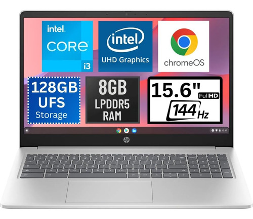 Hp Chromebook Plus 15,6 Fhd, Intel Core I3-n305, 8 Gb Ram, 128 Gb Ufs, Gráficos Intel Uhd, Puertos Usb Tipo C, Chrome Os, Color Plata Natural.