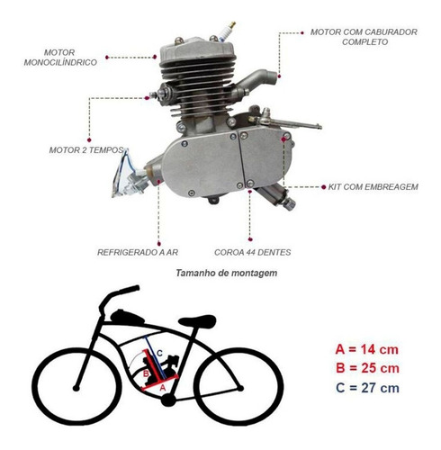 Imagem 7 de 10 de Kit Motor 80cc 2t Prata Bicicleta Bike Motorizada Gasolina