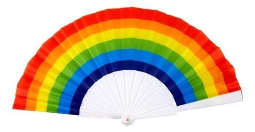 12 Abanico De Mano Plegable Arcoiris Plastico Tela Ventilado