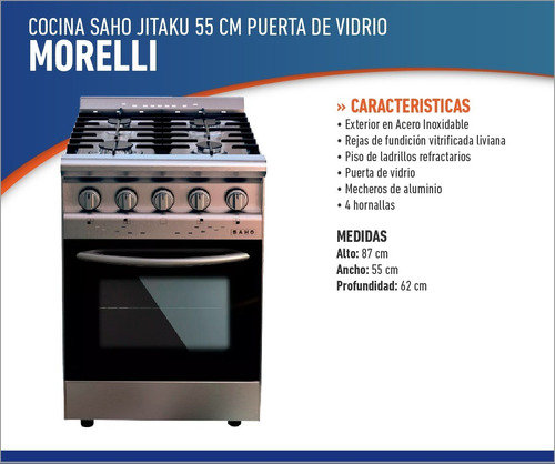 Imagen 3 de 6 de Cocina Industrial Familiar Morelli Saho 55 Cm Puerta Visor