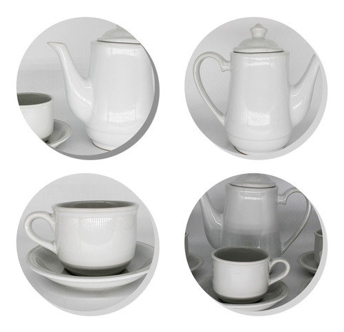 Imagem 6 de 7 de Jogo De Chá Branco Ceramica Bule Pires Cozinha Moderna 12pçs