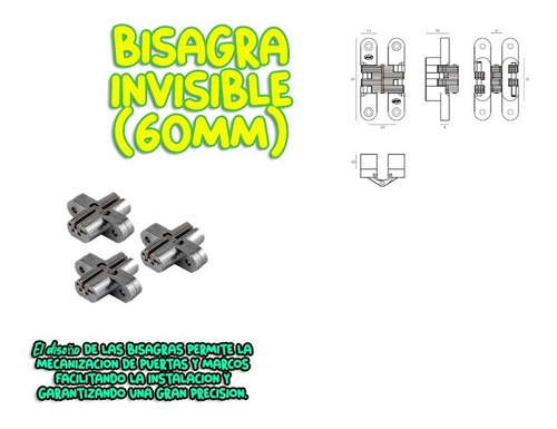 Bisagra Invisible 60mm Soarma Niquelada (6 Piezas)