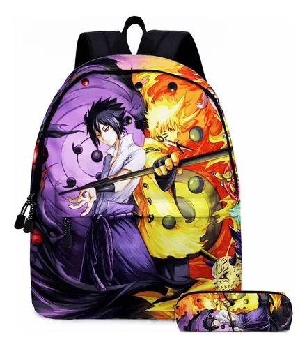 Kit mochila e estojo grande padrão escolar Sasuke Uchiha desenho