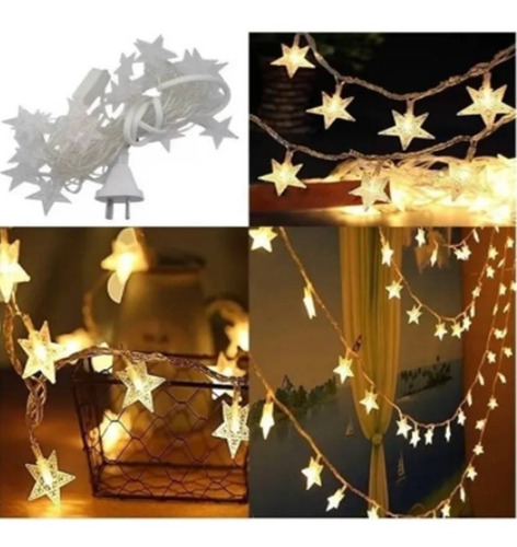Imagen 8 de 9 de Luces Led Guirnalda Estrellas X 20 Cálida Enchufe Navidad