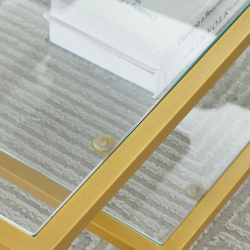Mesa De Centro De Cristal Y Metal Dorado Dos Niveles Elegant