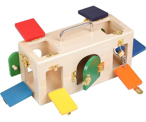 Caja Cerraduras Montessori Motricidad Didactico Madera Xk-63
