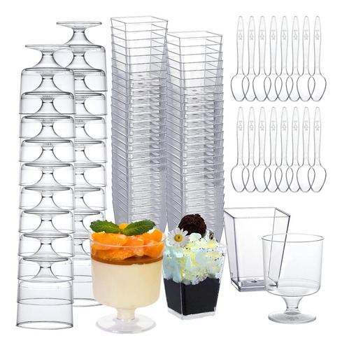U Chef 300 Tazas De Postre 5 Oz Plástico Con Tapa Y Cuchara Color Transparente