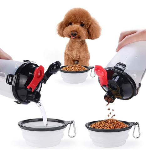 Botella De Agua Portátil Para Perros Con Cuencos Plegables